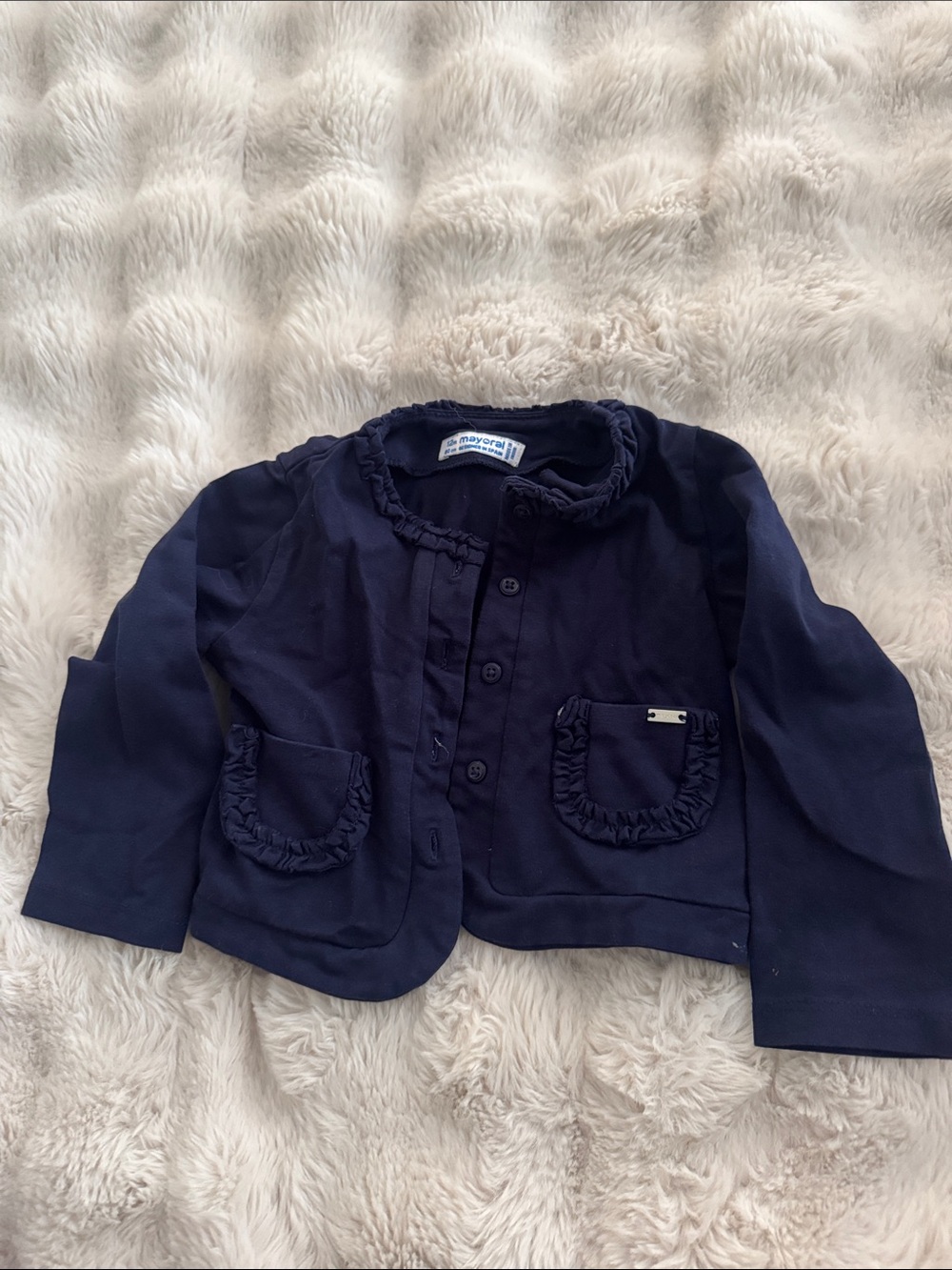 Mayoral Navy Ruffle-Trim Button-Front Girls' Jacket